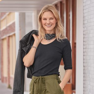 Perfect Pointelle 1/2 Sleeve Tee. Petite